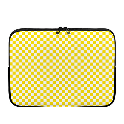 Yellow And White Checkered Pattern Print Laptop Sleeve
