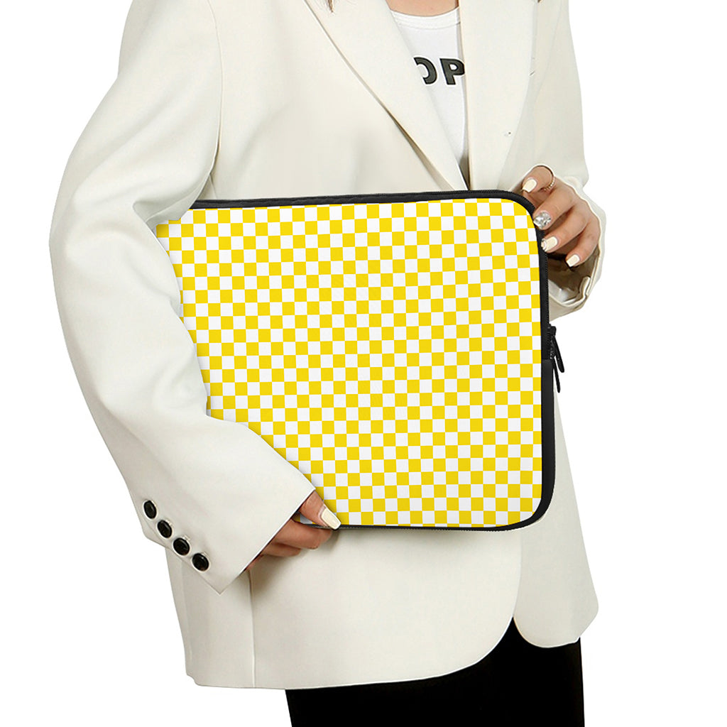 Yellow And White Checkered Pattern Print Laptop Sleeve