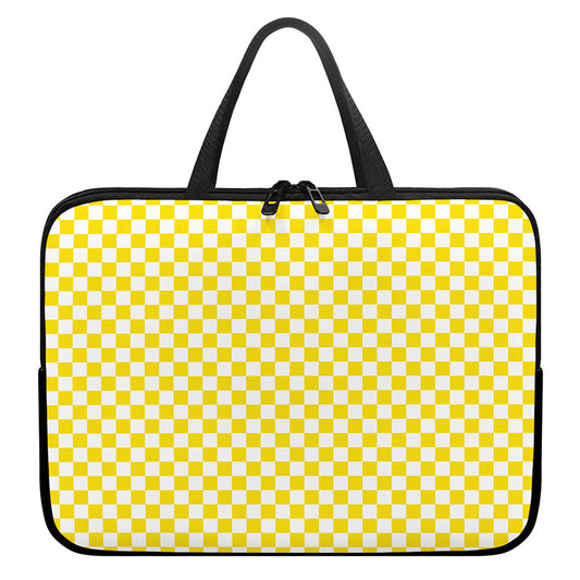 Yellow And White Checkered Pattern Print Laptop Sleeve With Handle
