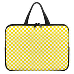 Yellow And White Checkered Pattern Print Laptop Sleeve With Handle