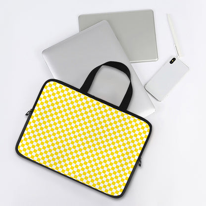 Yellow And White Checkered Pattern Print Laptop Sleeve With Handle