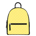 Yellow And White Checkered Pattern Print Leather Backpack