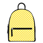 Yellow And White Checkered Pattern Print Leather Backpack