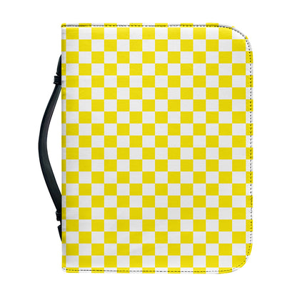 Yellow And White Checkered Pattern Print Leather Bible Cover