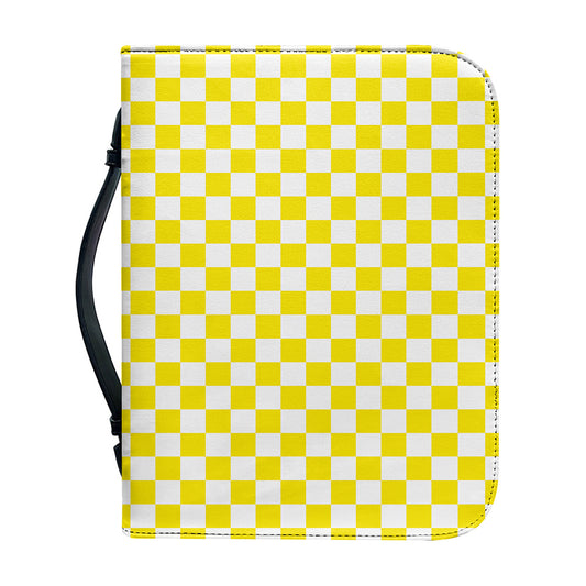 Yellow And White Checkered Pattern Print Leather Bible Cover