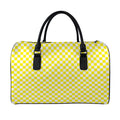 Yellow And White Checkered Pattern Print Leather Duffel Bag