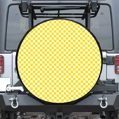 Yellow And White Checkered Pattern Print Leather Spare Tire Cover