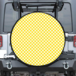 Yellow And White Checkered Pattern Print Leather Spare Tire Cover