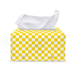 Yellow And White Checkered Pattern Print Leather Tissue Box Cover