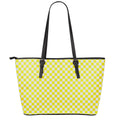Yellow And White Checkered Pattern Print Leather Tote Bag With Zipper