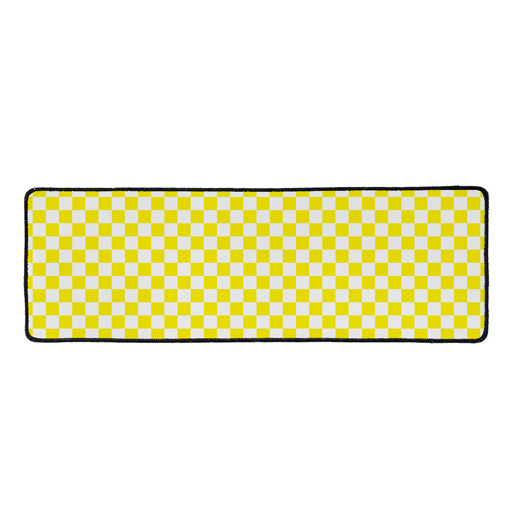 Yellow And White Checkered Pattern Print Long Kitchen Mat