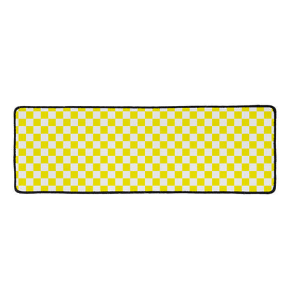 Yellow And White Checkered Pattern Print Long Kitchen Mat