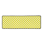 Yellow And White Checkered Pattern Print Long Kitchen Mat