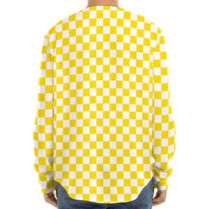 Yellow And White Checkered Pattern Print Long Sleeve Baseball Jersey