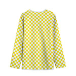 Yellow And White Checkered Pattern Print Long Sleeve Short Coat