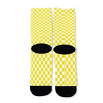 Yellow And White Checkered Pattern Print Long Socks