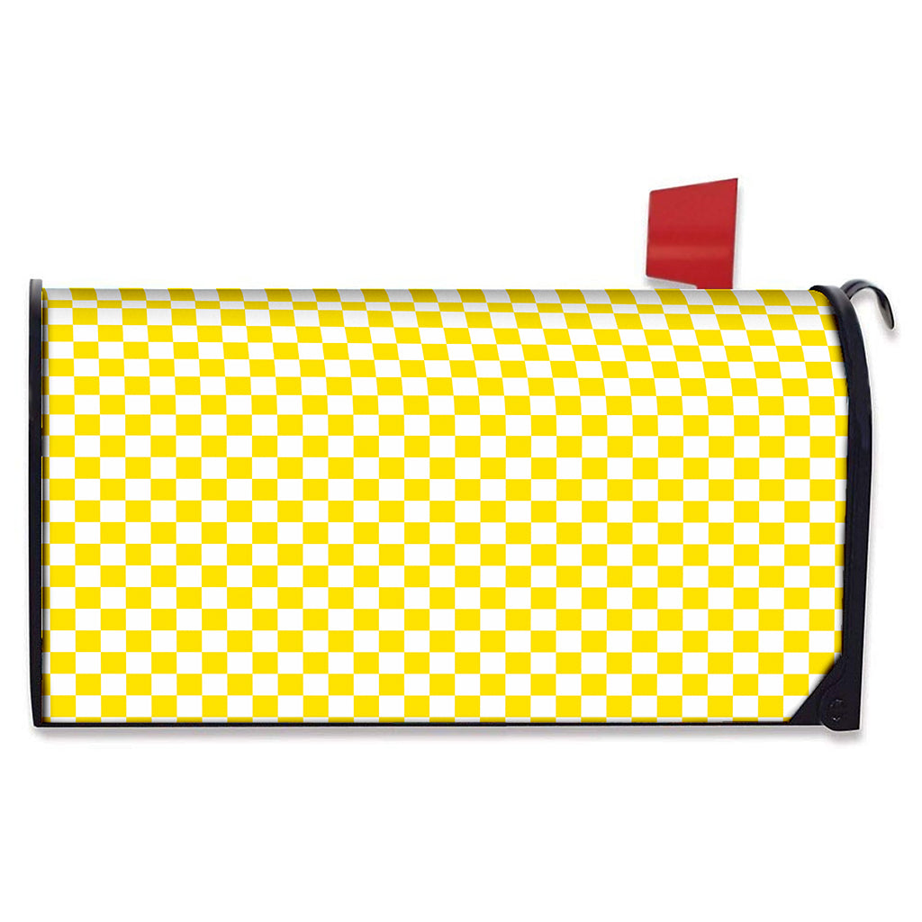 Yellow And White Checkered Pattern Print Mailbox Cover