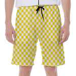 Yellow And White Checkered Pattern Print Men's Beach Shorts