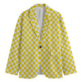 Yellow And White Checkered Pattern Print Men's Blazer