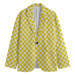 Yellow And White Checkered Pattern Print Men's Blazer