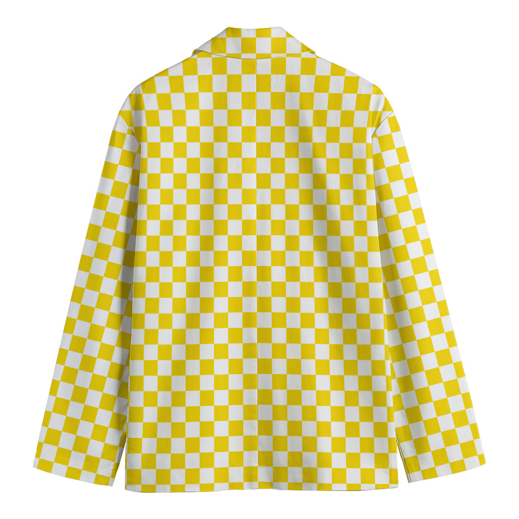 Yellow And White Checkered Pattern Print Men's Blazer