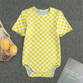 Yellow And White Checkered Pattern Print Men's Bodysuit