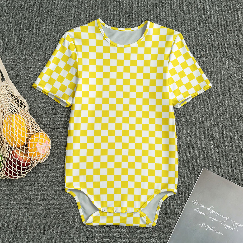 Yellow And White Checkered Pattern Print Men's Bodysuit