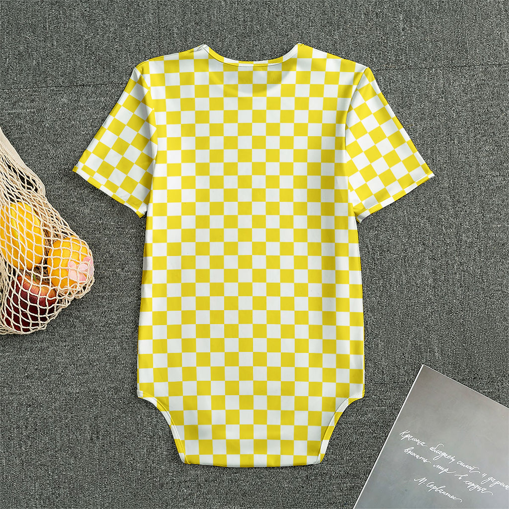 Yellow And White Checkered Pattern Print Men's Bodysuit