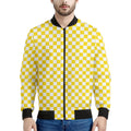 Yellow And White Checkered Pattern Print Men's Bomber Jacket
