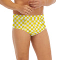Yellow And White Checkered Pattern Print Men's Briefs