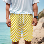 Yellow And White Checkered Pattern Print Men's Cargo Shorts