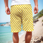 Yellow And White Checkered Pattern Print Men's Cargo Shorts