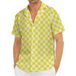 Yellow And White Checkered Pattern Print Men's Deep V-Neck Shirt