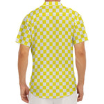 Yellow And White Checkered Pattern Print Men's Deep V-Neck Shirt