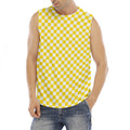 Yellow And White Checkered Pattern Print Men's Fitness Tank Top