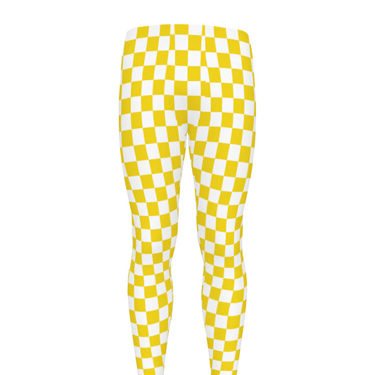 Yellow And White Checkered Pattern Print Men's leggings