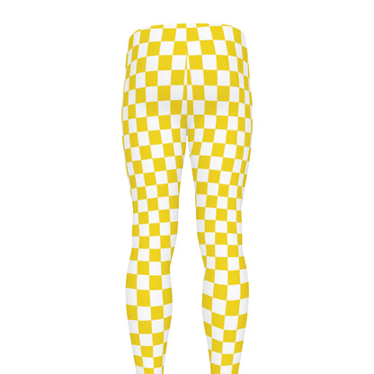 Yellow And White Checkered Pattern Print Men's leggings