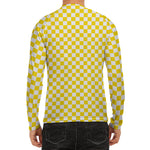 Yellow And White Checkered Pattern Print Men's Long Sleeve Rash Guard