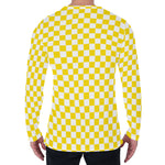 Yellow And White Checkered Pattern Print Men's Long Sleeve T-Shirt