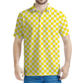 Yellow And White Checkered Pattern Print Men's Polo Shirt