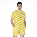 Yellow And White Checkered Pattern Print Men's Romper