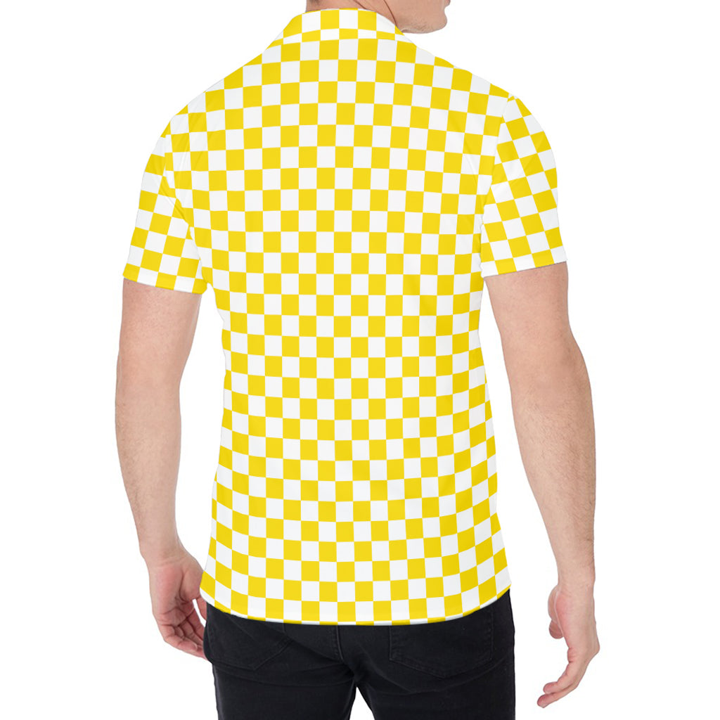 Yellow And White Checkered Pattern Print Men's Shirt