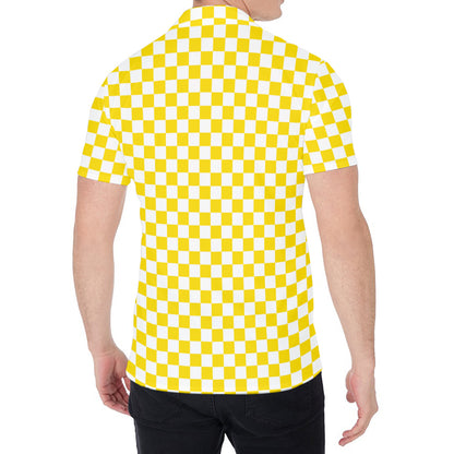 Yellow And White Checkered Pattern Print Men's Shirt