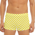 Yellow And White Checkered Pattern Print Men's Short Boxer Briefs