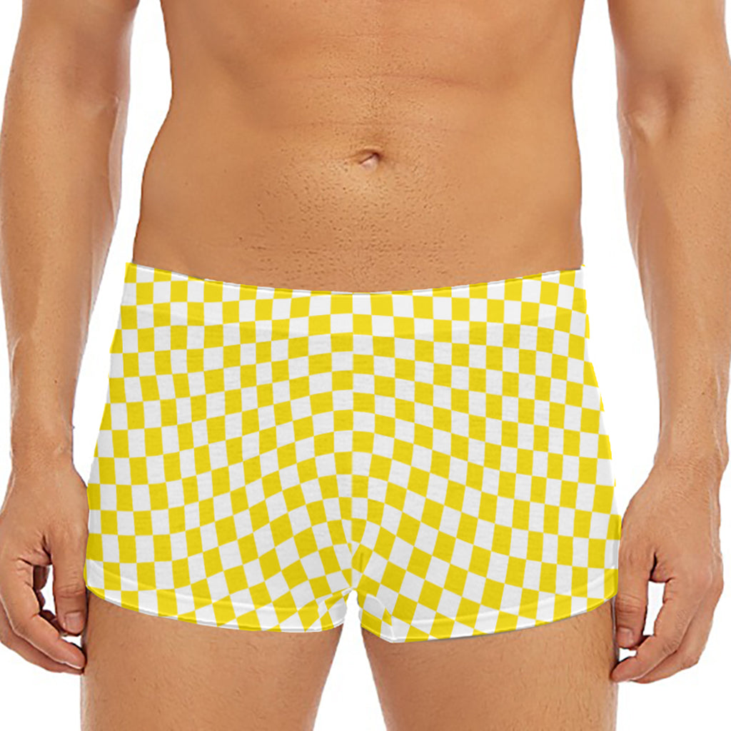 Yellow And White Checkered Pattern Print Men's Short Boxer Briefs