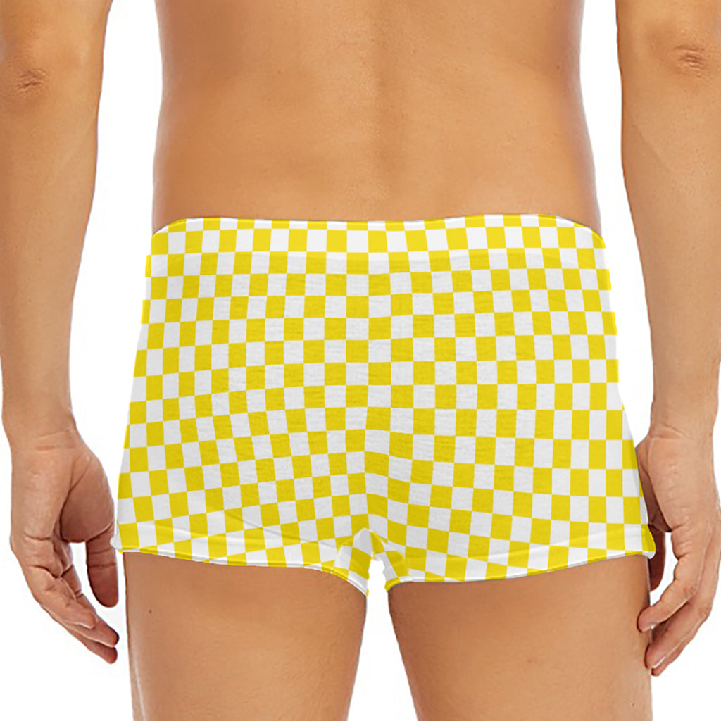 Yellow And White Checkered Pattern Print Men's Short Boxer Briefs