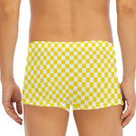 Yellow And White Checkered Pattern Print Men's Short Boxer Briefs