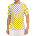 Yellow And White Checkered Pattern Print Men's Short Sleeve Rash Guard