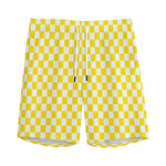 Yellow And White Checkered Pattern Print Men's Sports Shorts