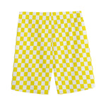 Yellow And White Checkered Pattern Print Men's Sports Shorts